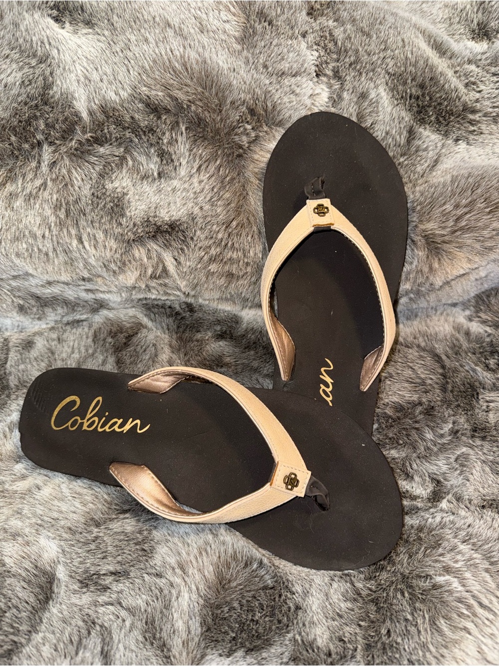 Cobian Women's Black Sandals with Champagne Straps